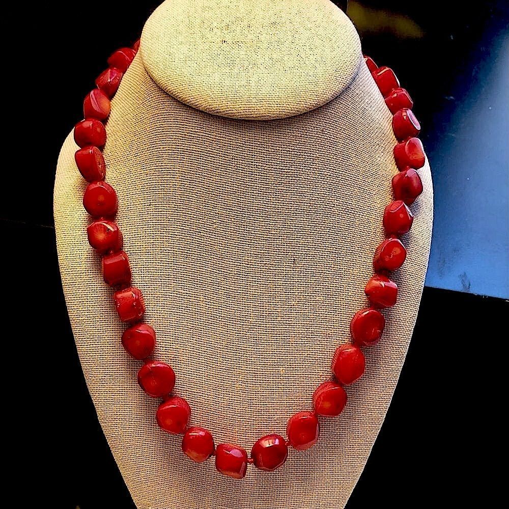 LUC 925 Hand Knotted Coral and Sterling Silver Necklace